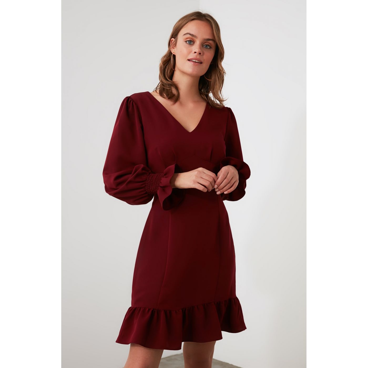 Trendyol Burgundy Flywheel Dress