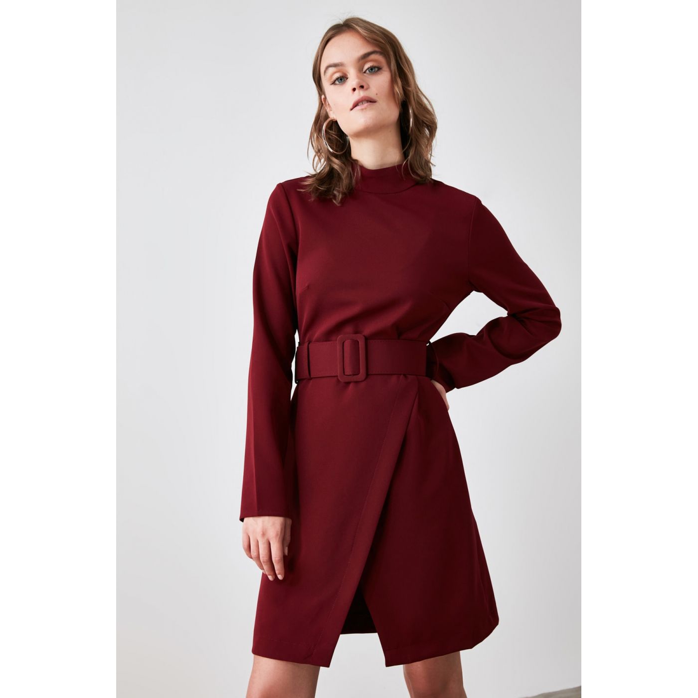 Trendyol Burgundy Belt Dress