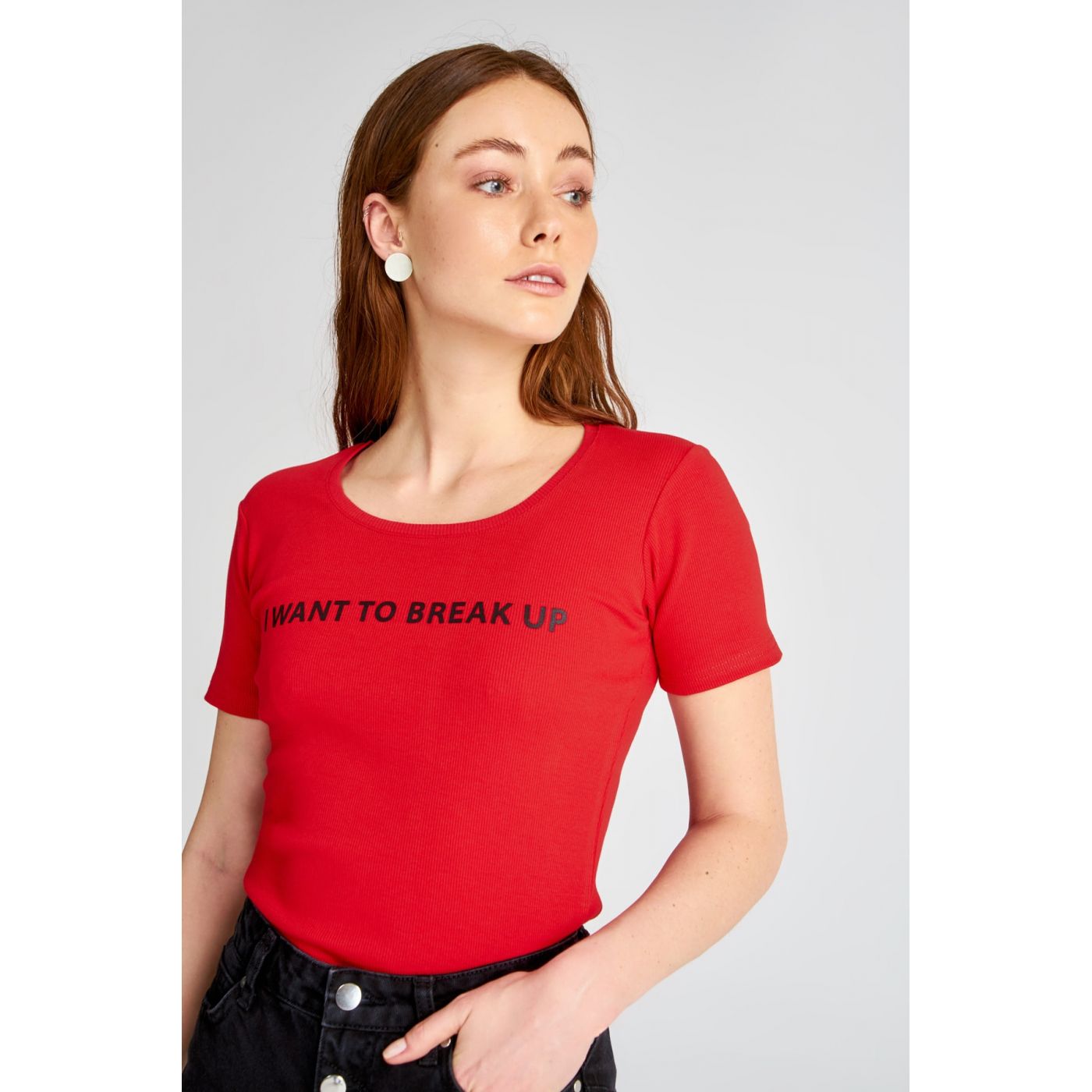 Trendyol Red Printed Fitilli Knitted Blouse