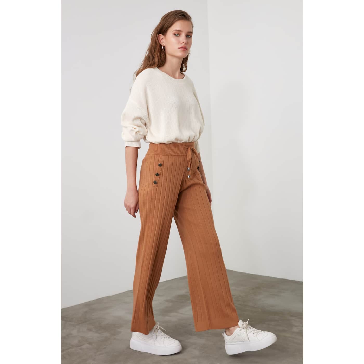 Trendyol Camel Button Detailed Knitwear Pants