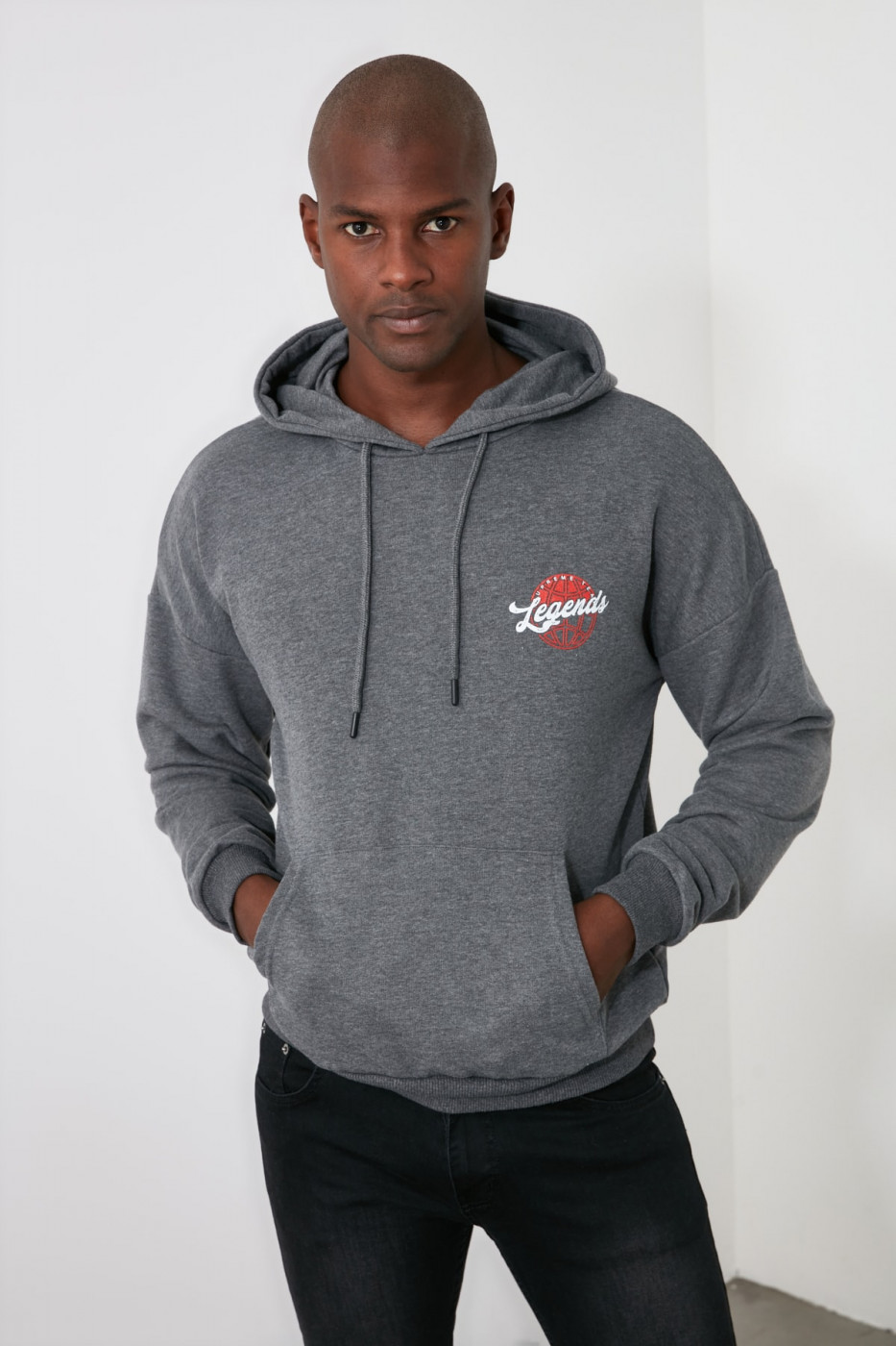 Trendyol Anthracite Men's Back PrintEd Hooded Oversize Sweatshirt