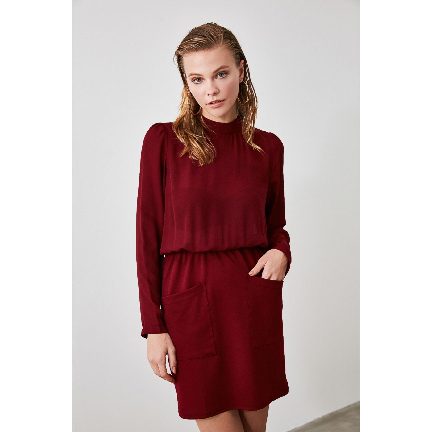 Trendyol Burgundy Pocket Detailed Dress
