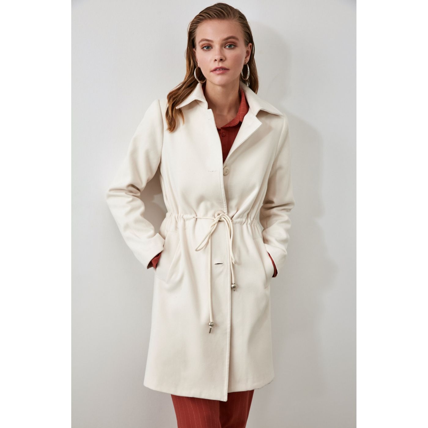 Trendyol Stone Waist Cheddar Button Coat