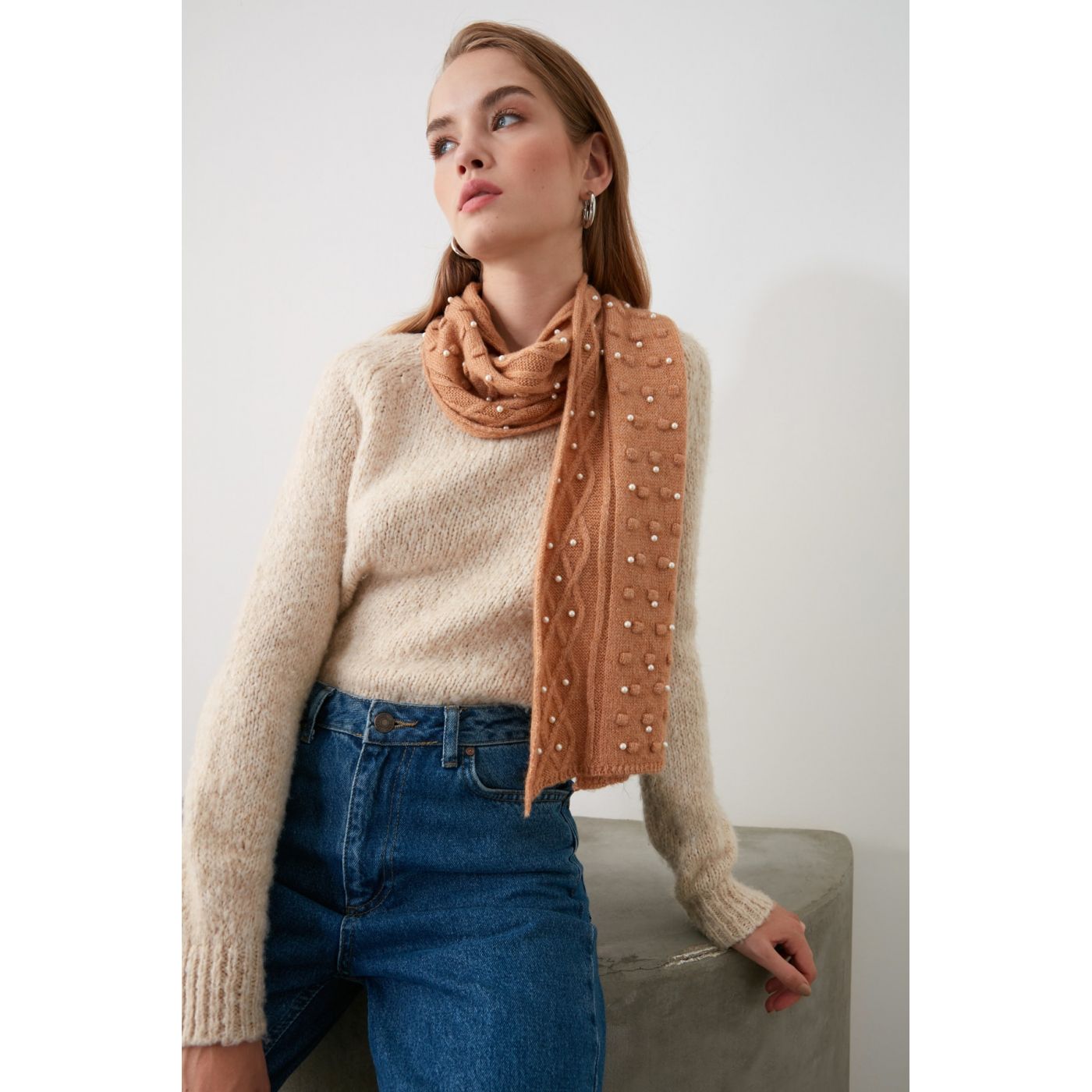 Trendyol Camel Knitted Knitwear Weft
