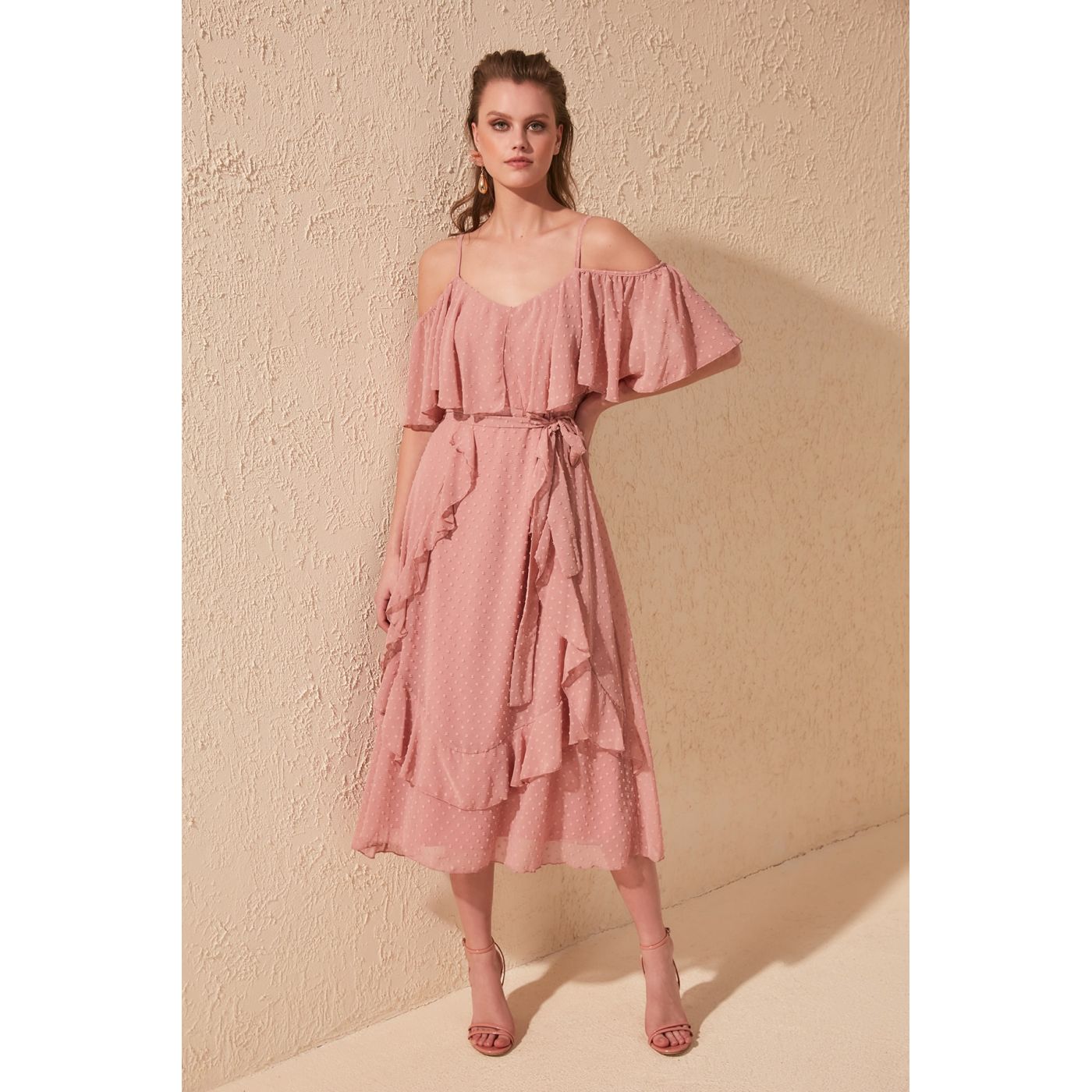 Trendyol Powder Volli Textured Fabric Dress