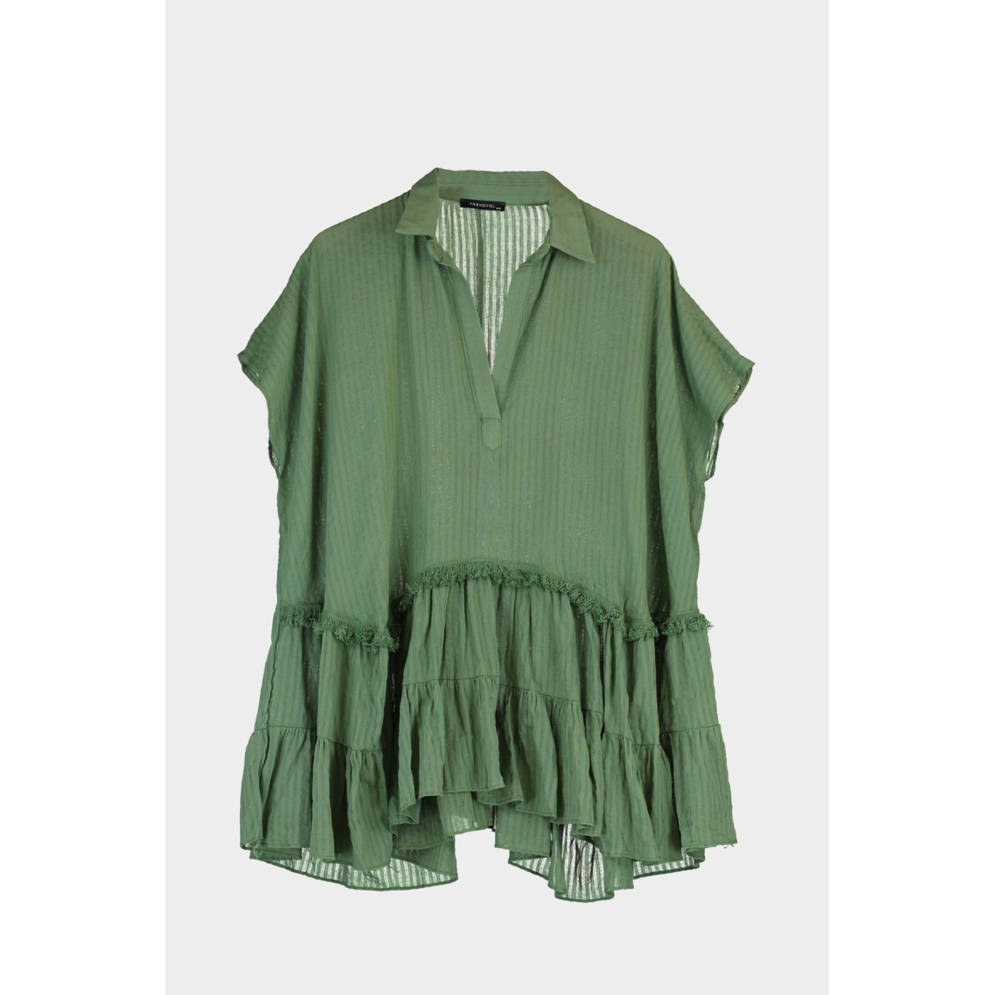 Trendyol Khaki Frilled Shirt Collar Dress