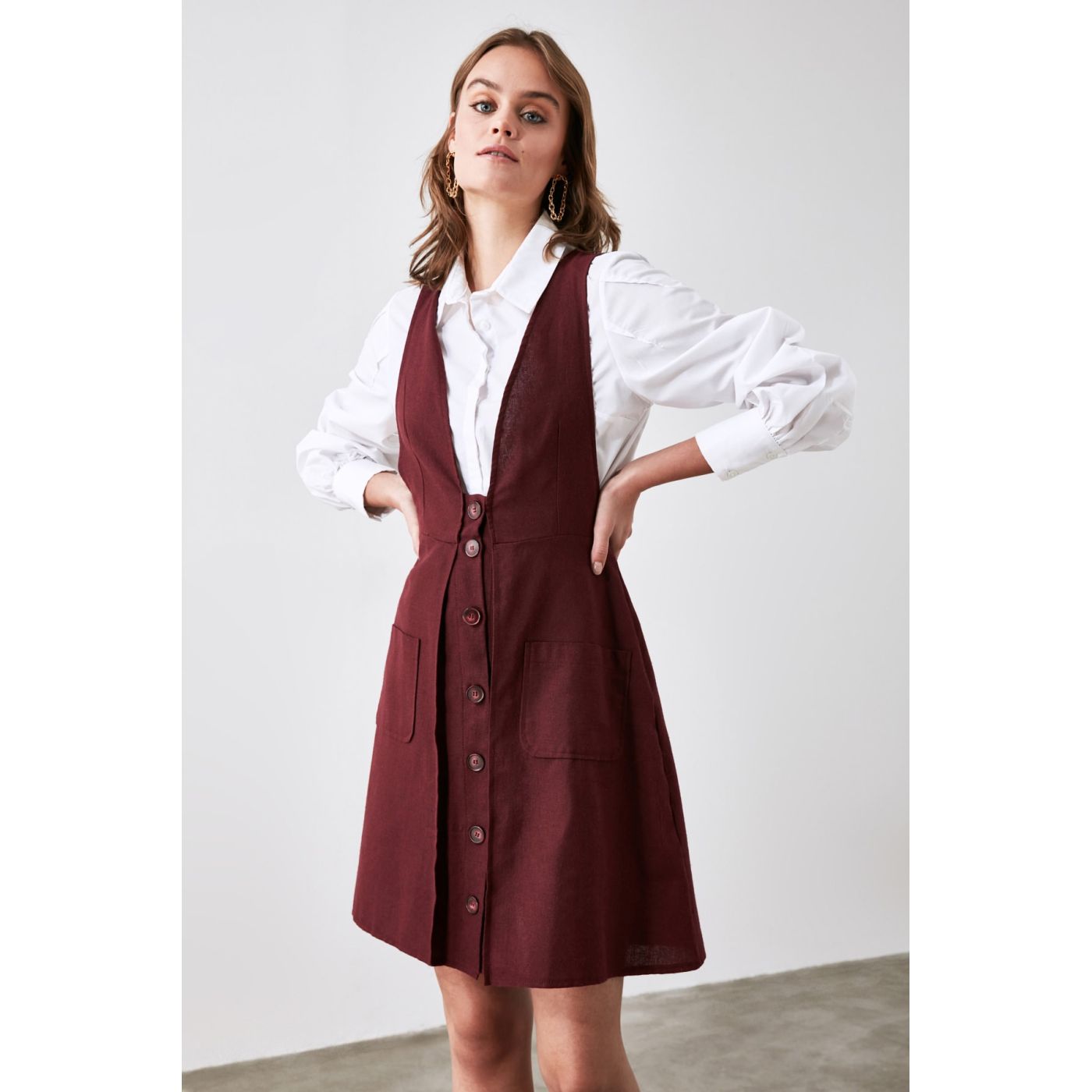 Trendyol Burgundy Button Detailed Jile Dress
