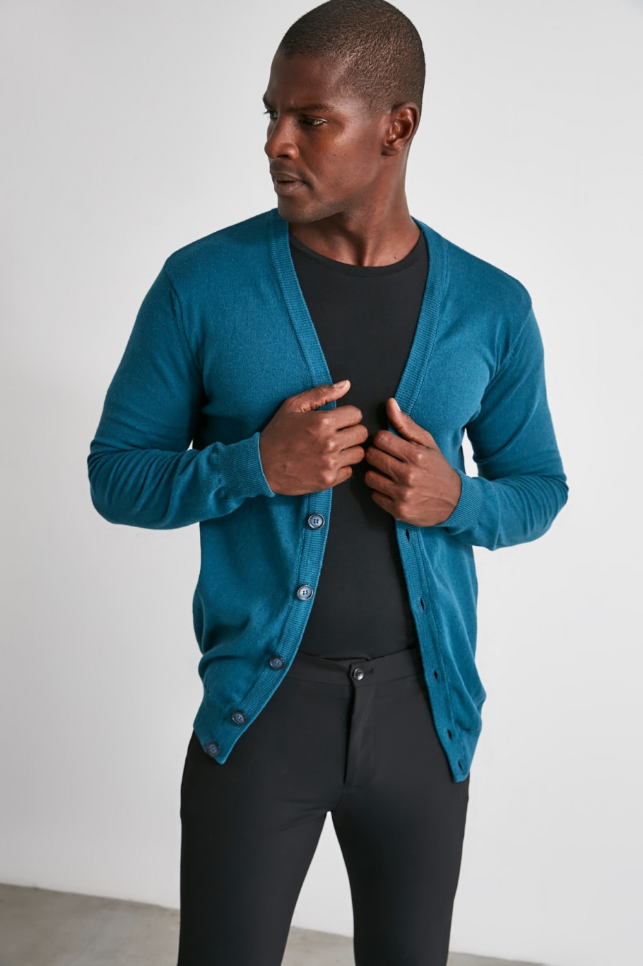 Trendyol Oil Men's V Collar ButtonKink Cardigan