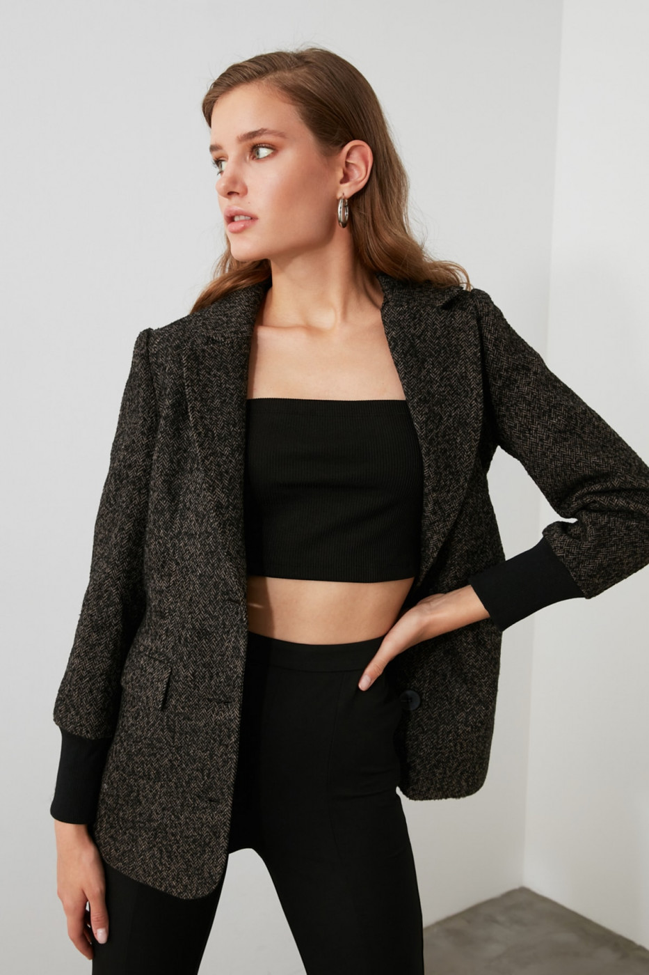 Trendyol Anthracite Button Detailed Jacket