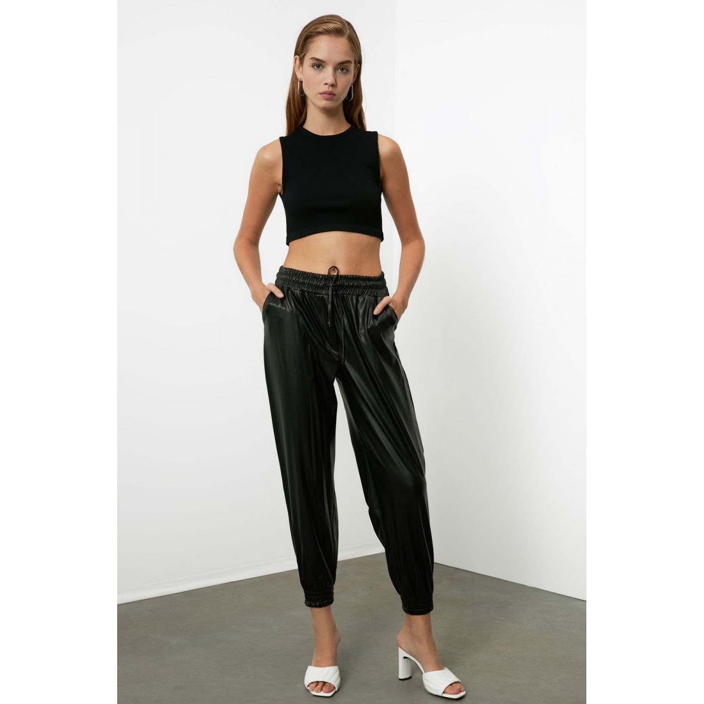 Trendyol Black Leather Looking Pants