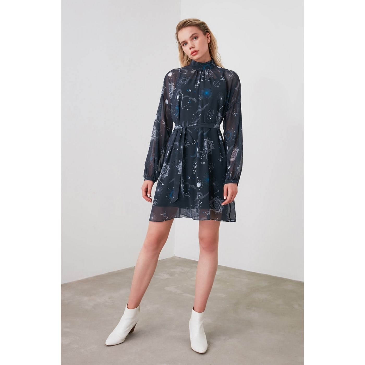 Trendyol Navy BeltPatterned Dress