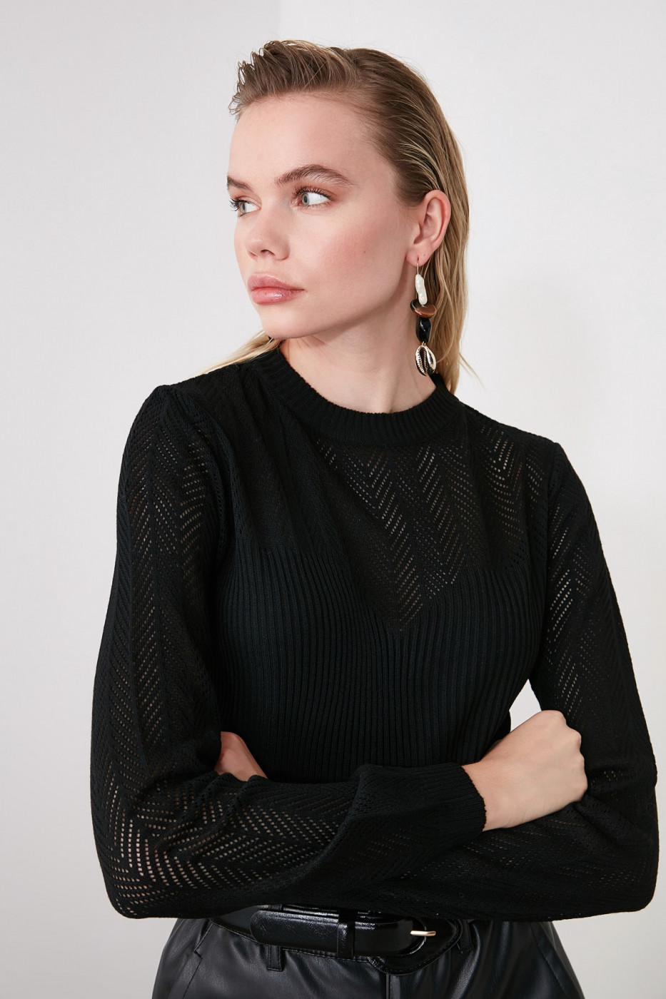 Trendyol Black Mesh Detailed Sweater