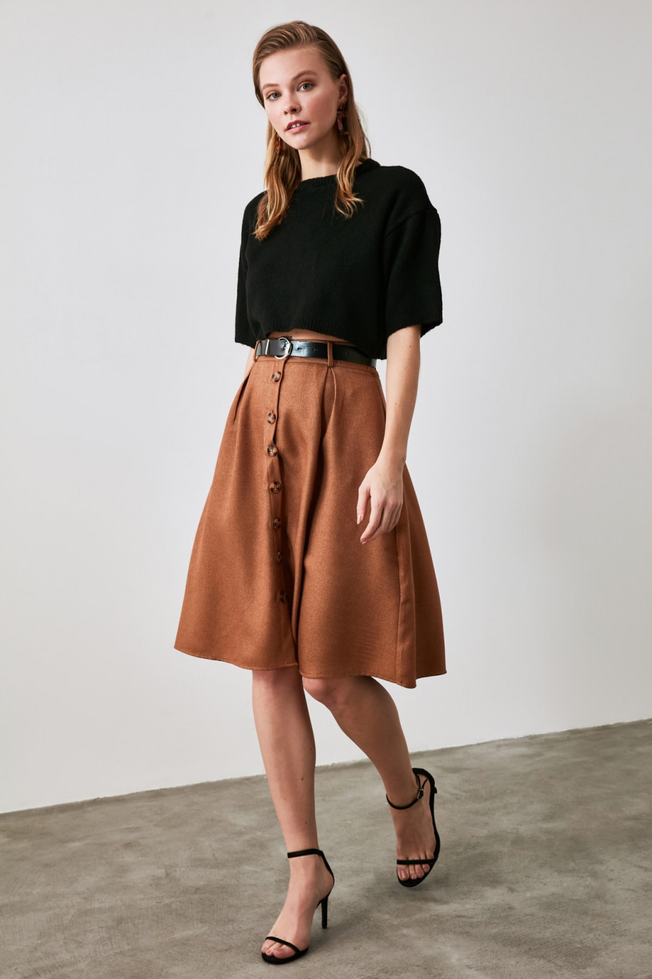 Trendyol Camel Belt Button Detailed Skirt