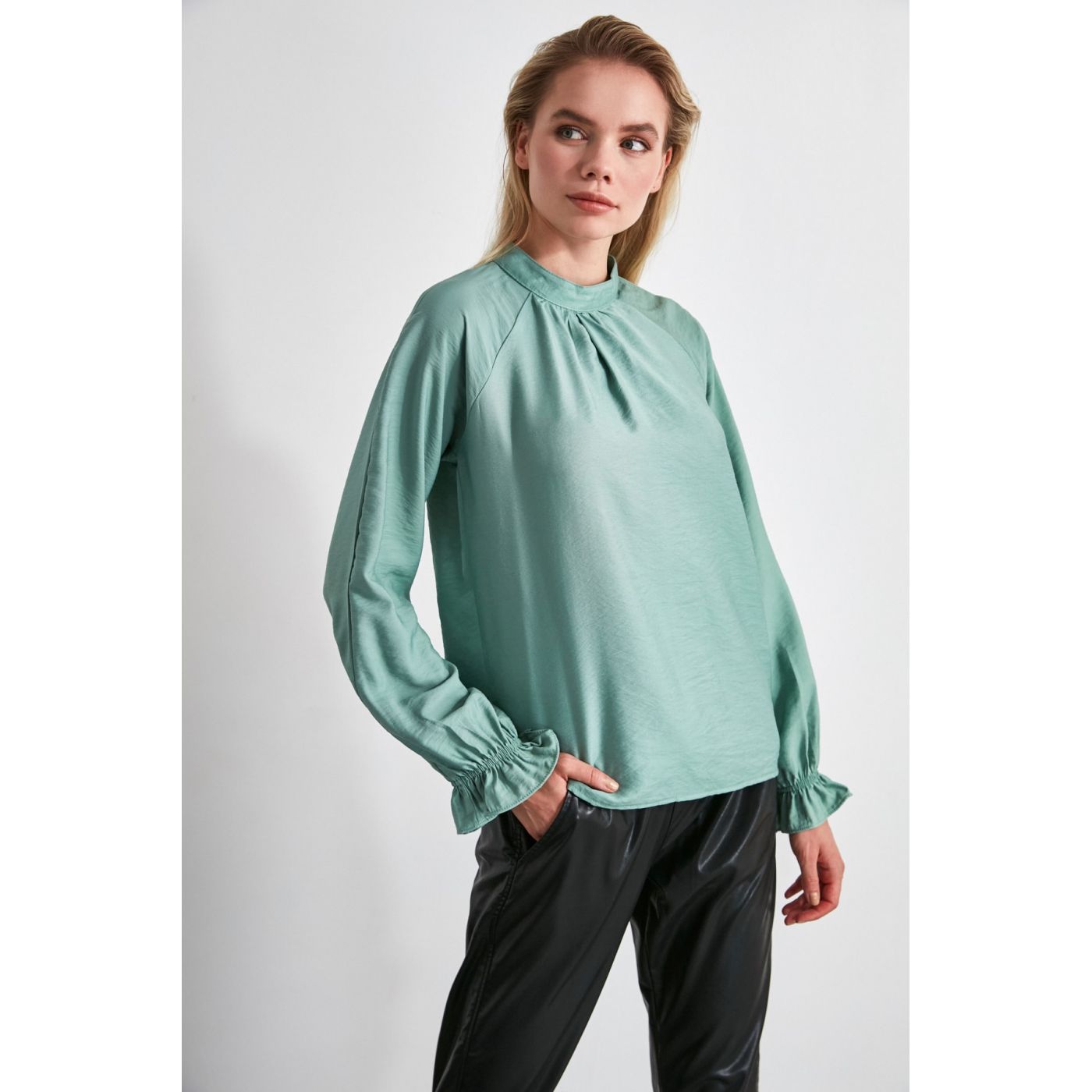 Trendyol Mint Arm Ruffle Blouse