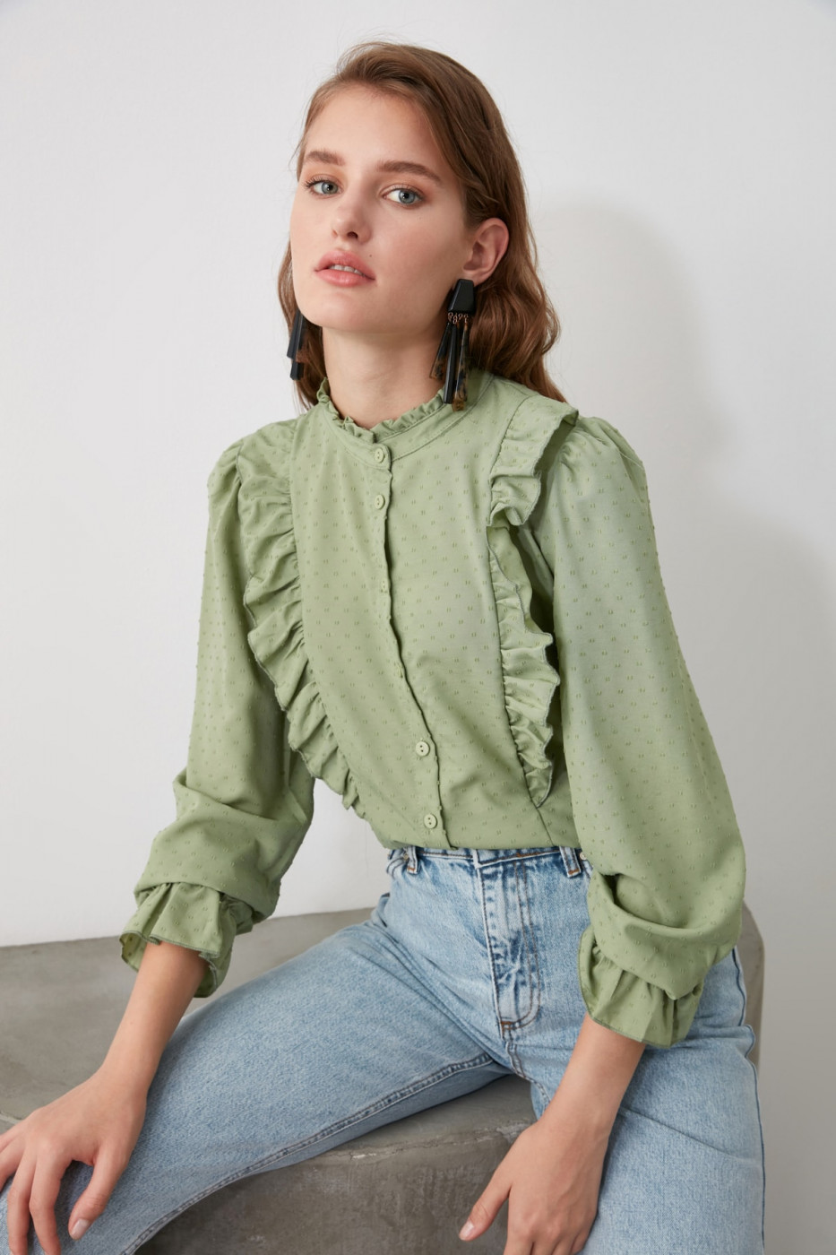 Trendyol Mint Polka Dot Shirt