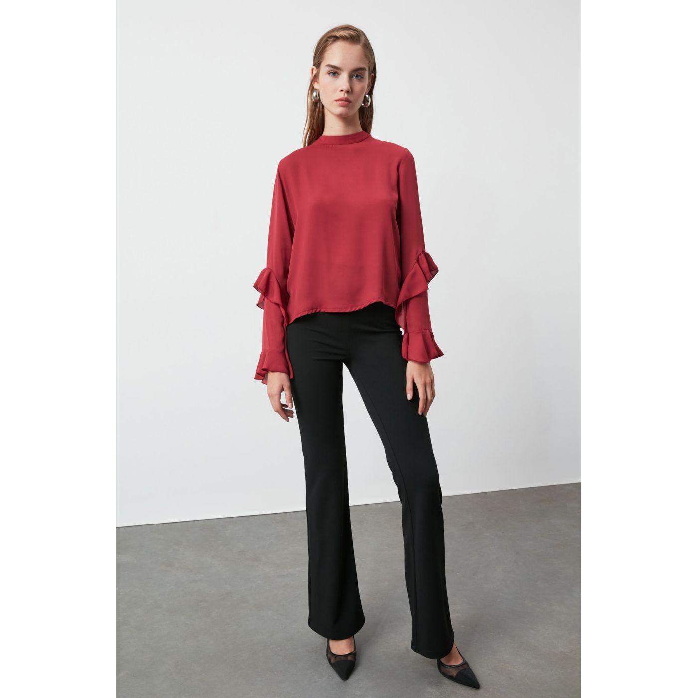 Trendyol Burgundy Sleeve Detailed Blouse