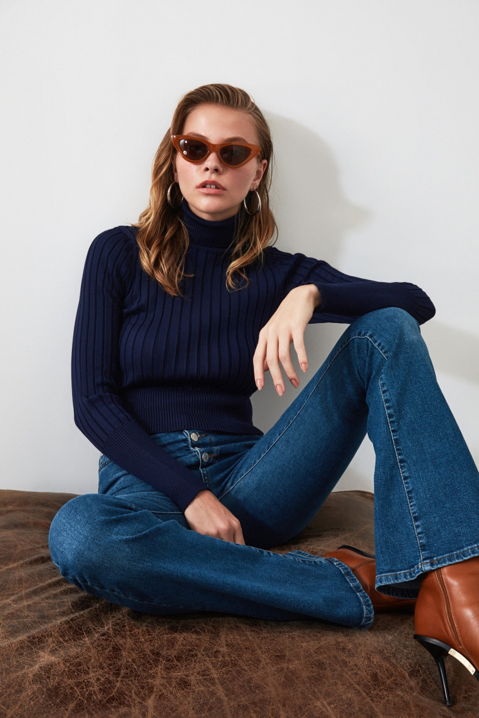 Trendyol Navy Fitilli Knit Sweater