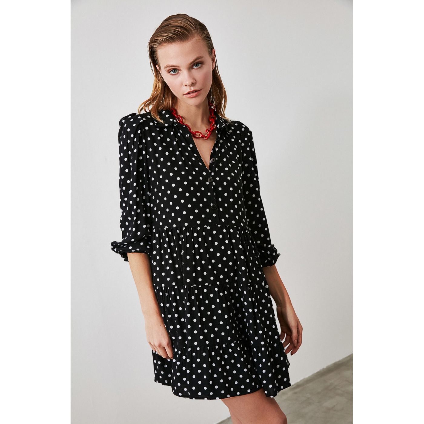 Trendyol Black Polka Dot Shirt Dress