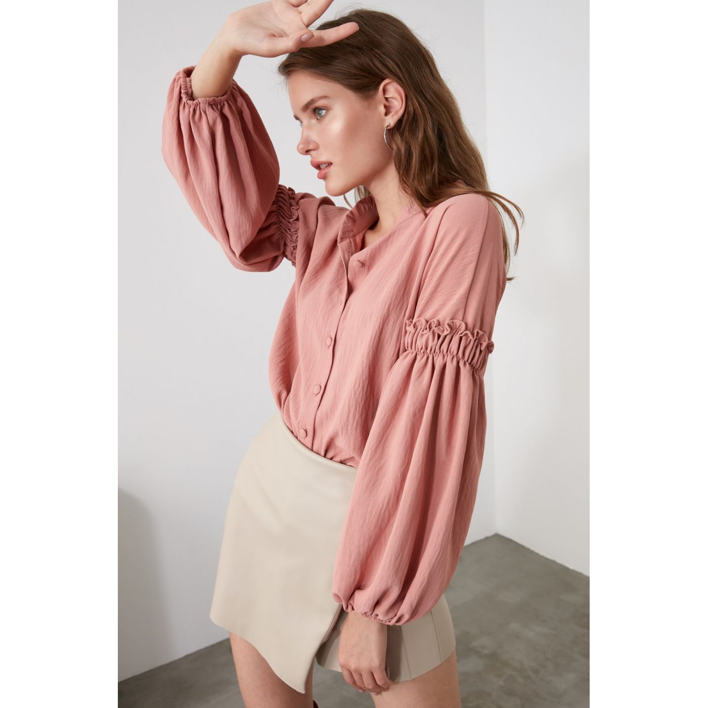 Trendyol Rose Dry Sleeve Detailing Upright Collar Shirt