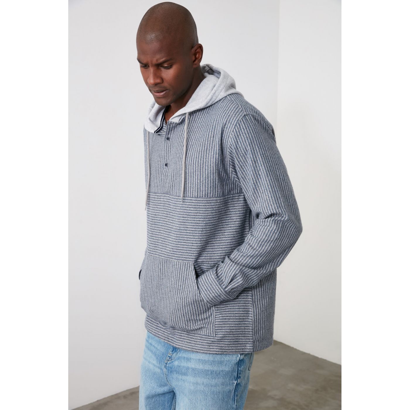 Trendyol Indigo Men's Hooded Striped Shirt