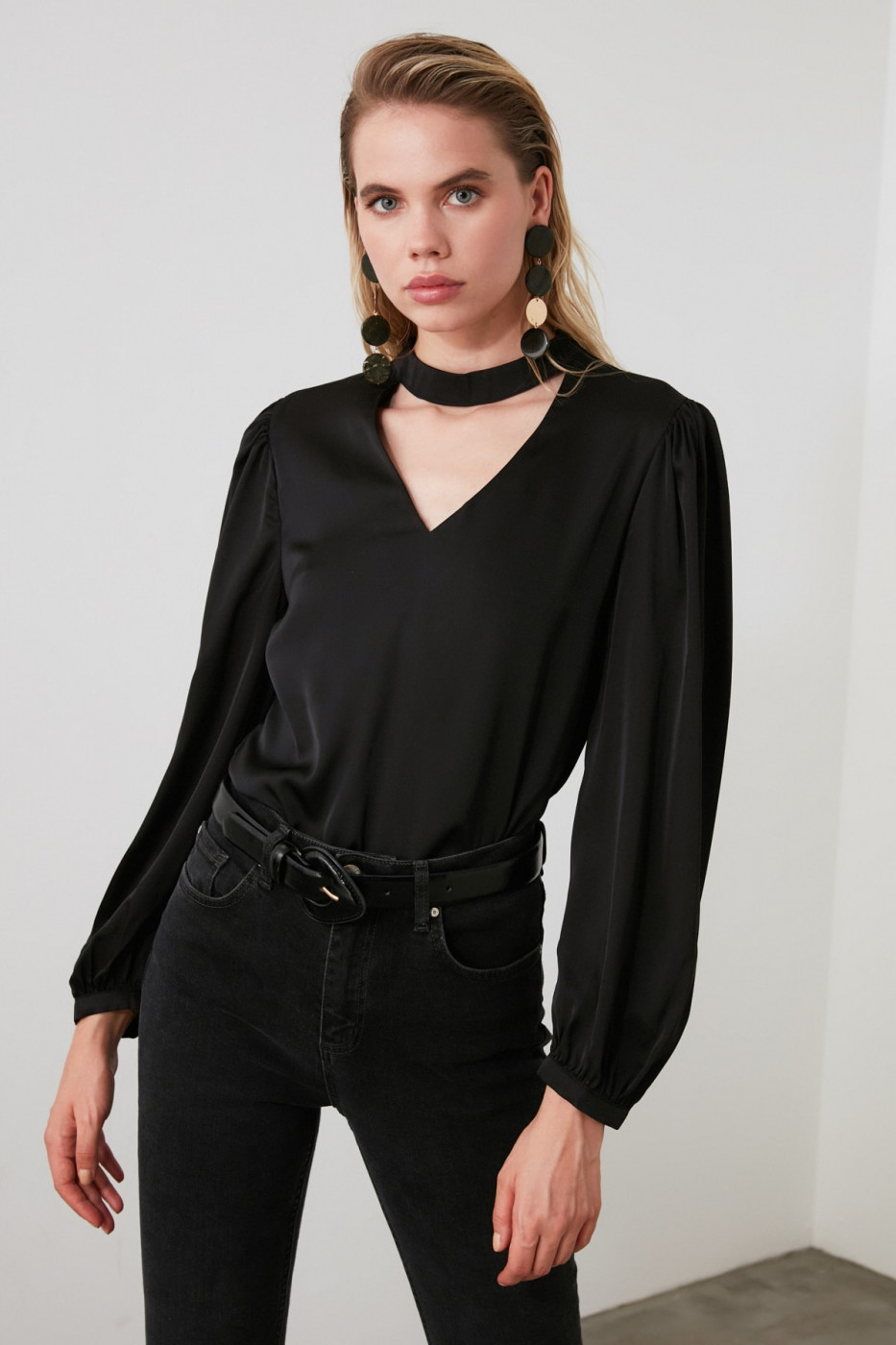 Trendyol Black Choker Collar Blouse