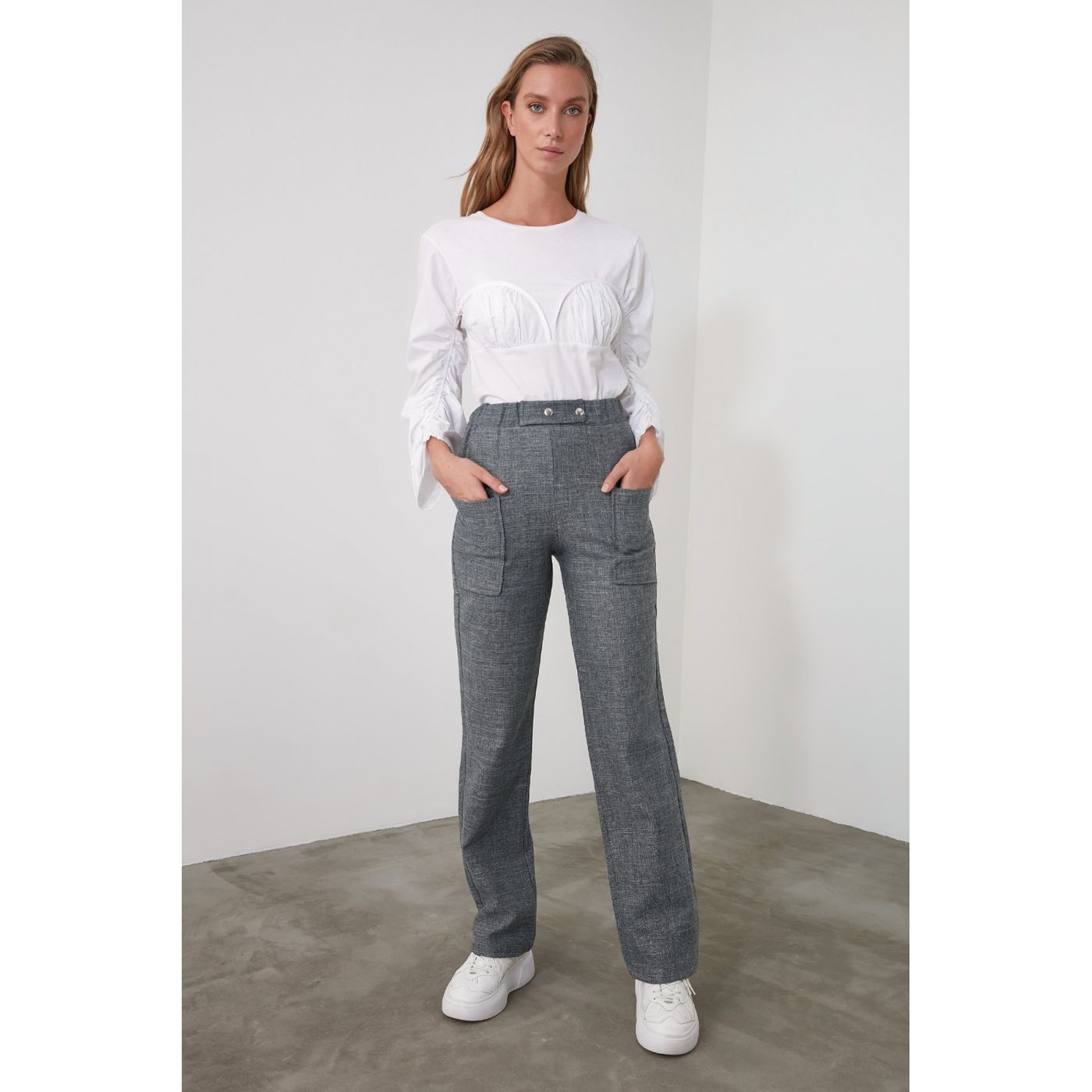 Trendyol Grey Belt Detailed Trousers
