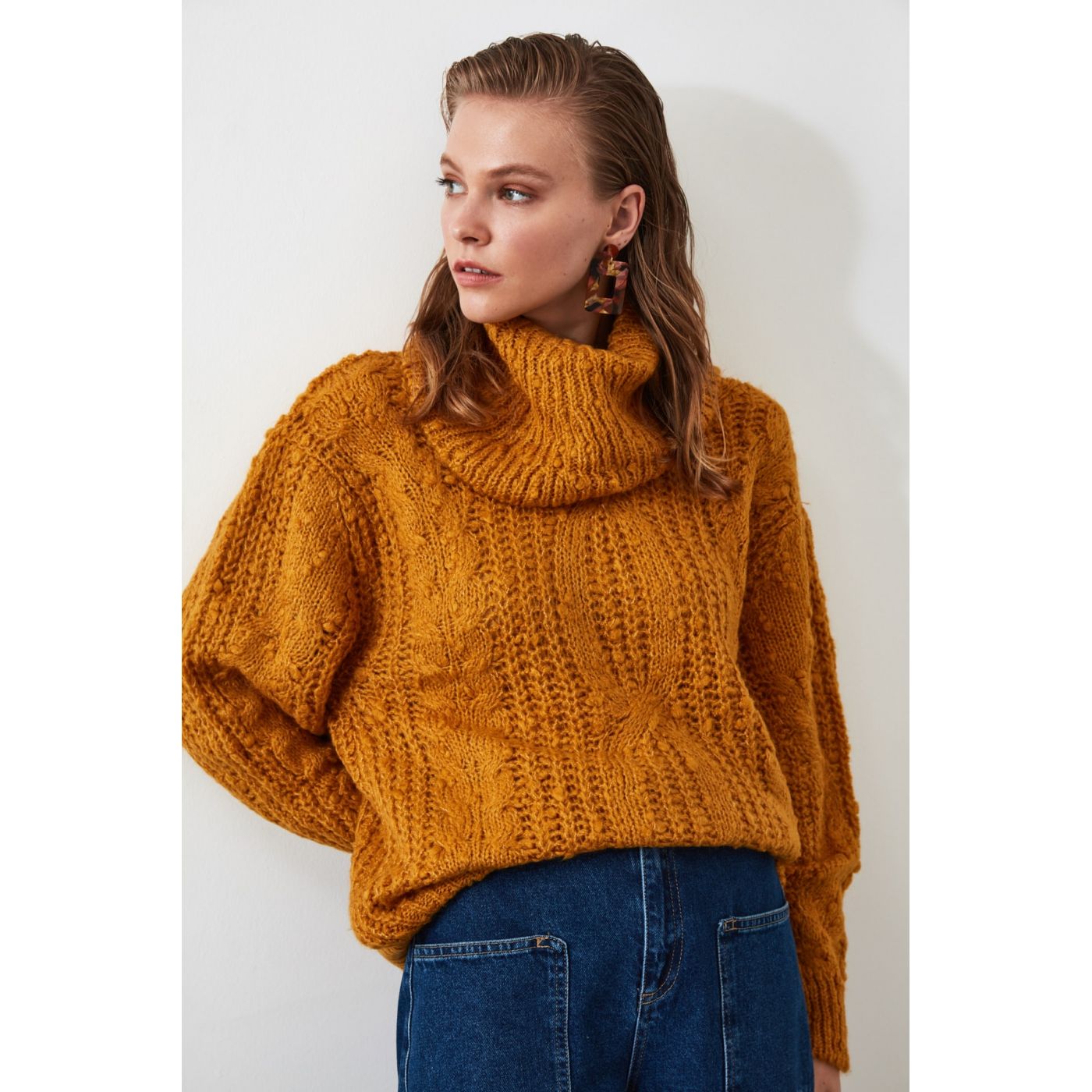 Trendyol Mustard Bolary Knit Sweater