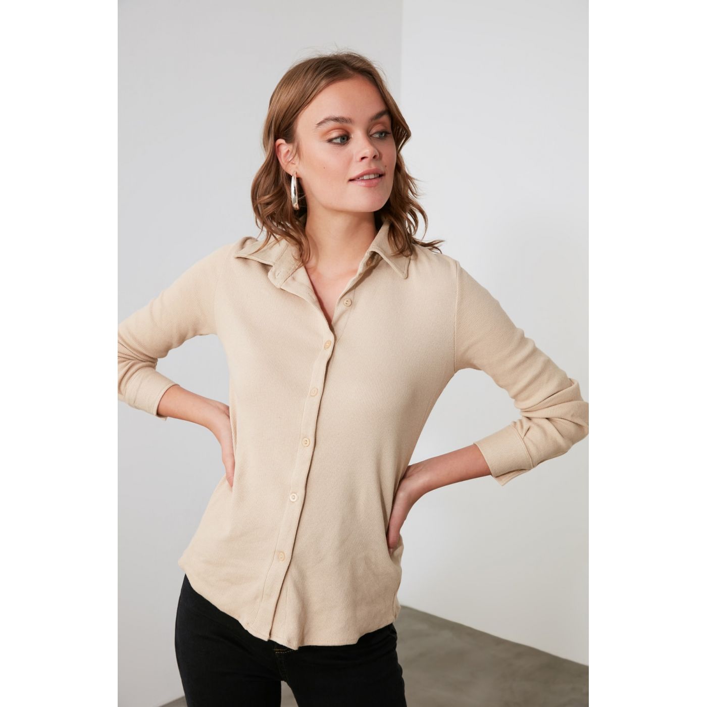Trendyol Beige Basic Knitted Shirt