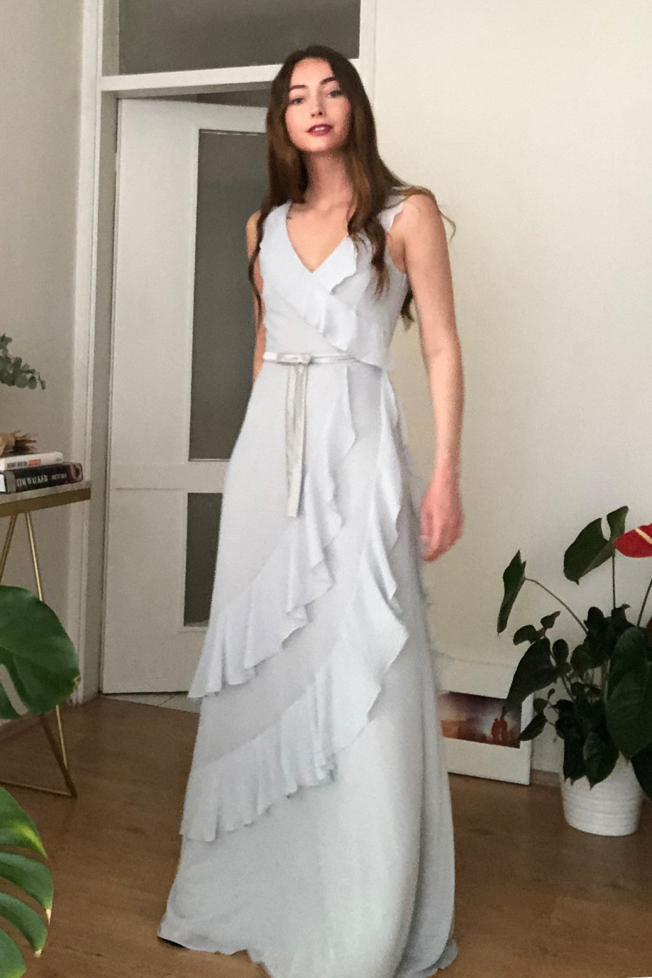 Trendyol Grey Frill Detailed Evening Dress & Graduation Dress