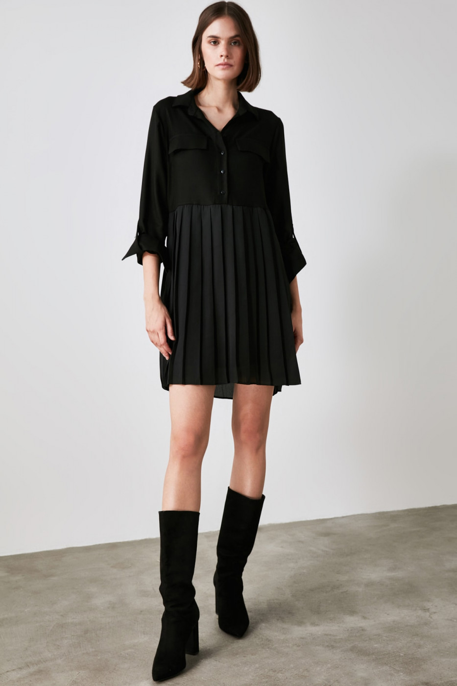 Trendyol Black Pleated Dress