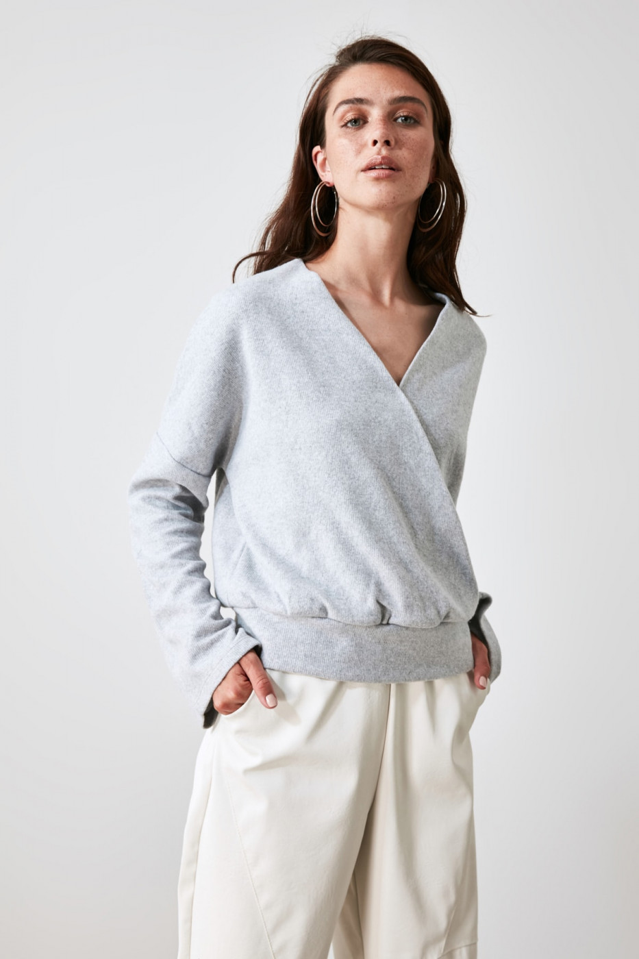 Trendyol Grey Cruise Collar Knitted Blouse