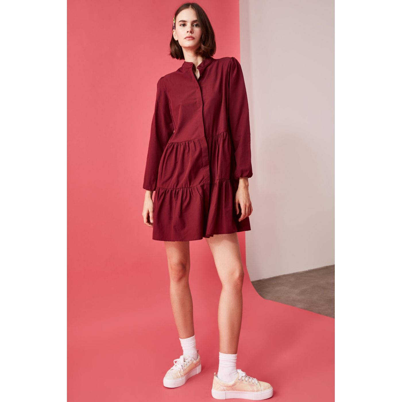Trendyol Burgundy Wide Cut Shirt Dress