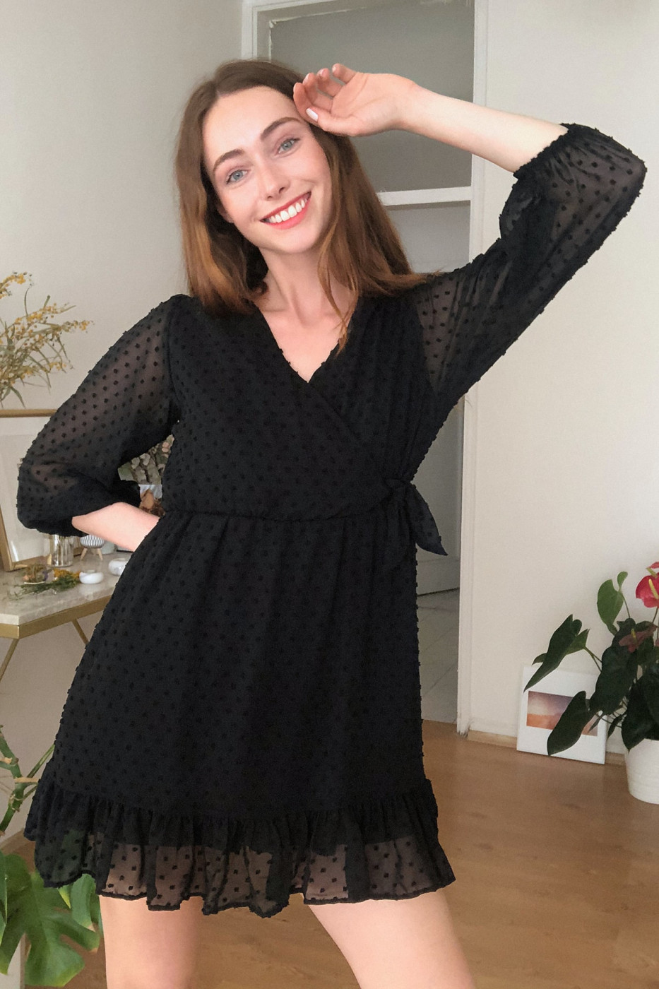 Trendyol Black Textured Fabric Anvelop Dress