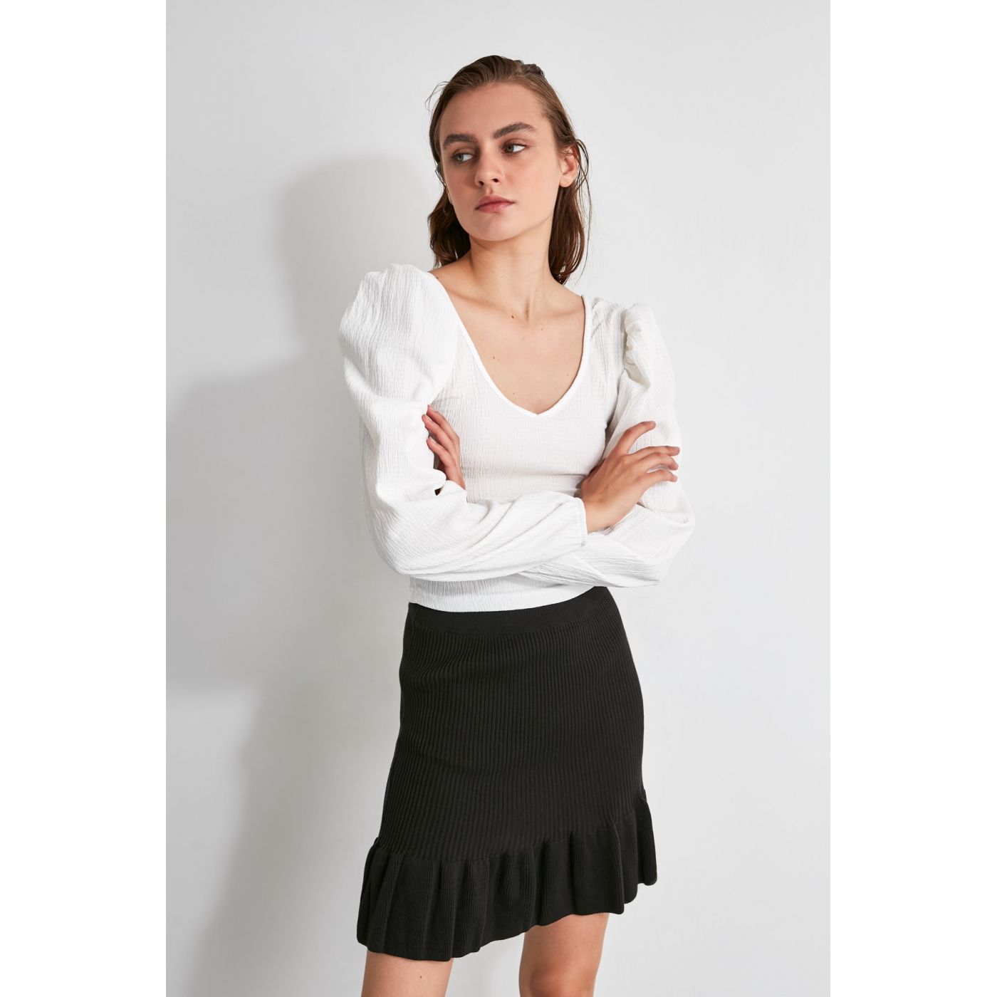 Trendyol Black Flywheel Knitwear Skirt