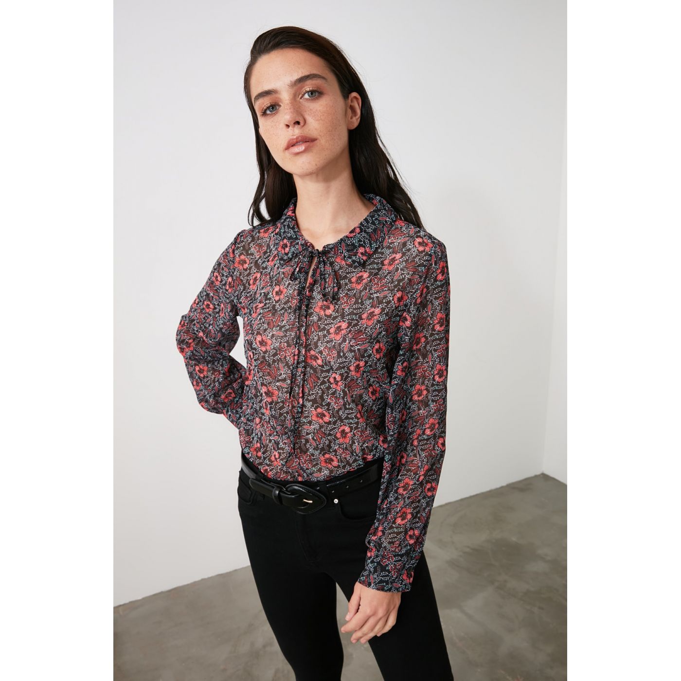 Trendyol Black Floral Printed Blouse