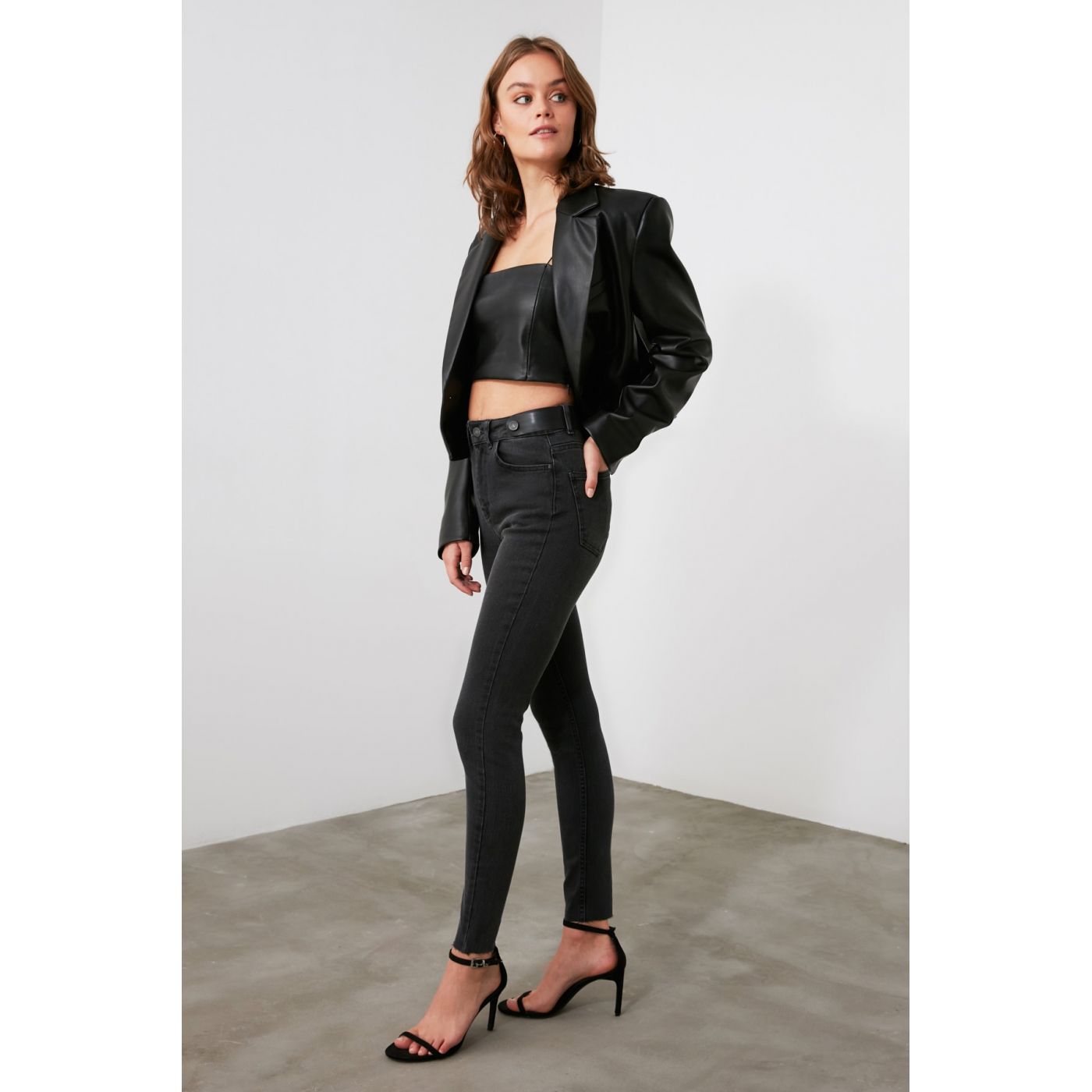 Trendyol Black Waist Detailing High Waist Skinny Jeans