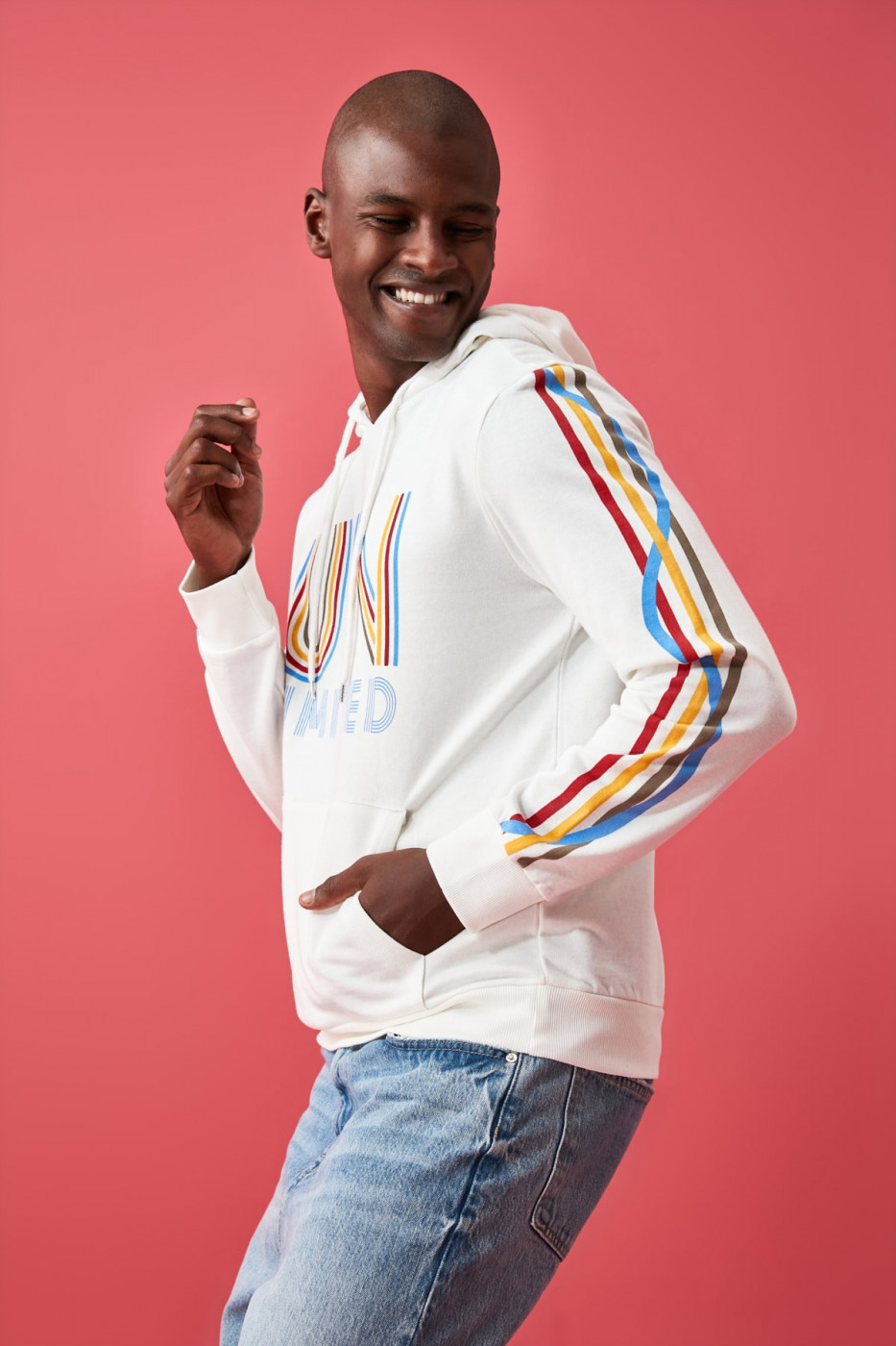 Trendyol Ekru Men's Printed Hooded Sweatshirt