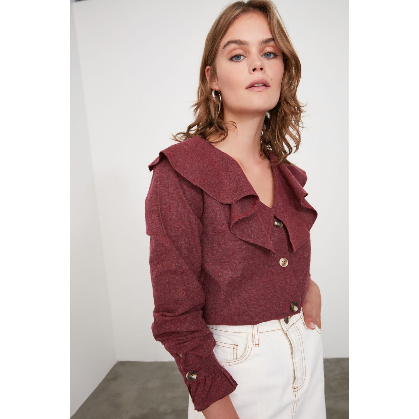 Trendyol Burgundy Collar Flywheel Blouse