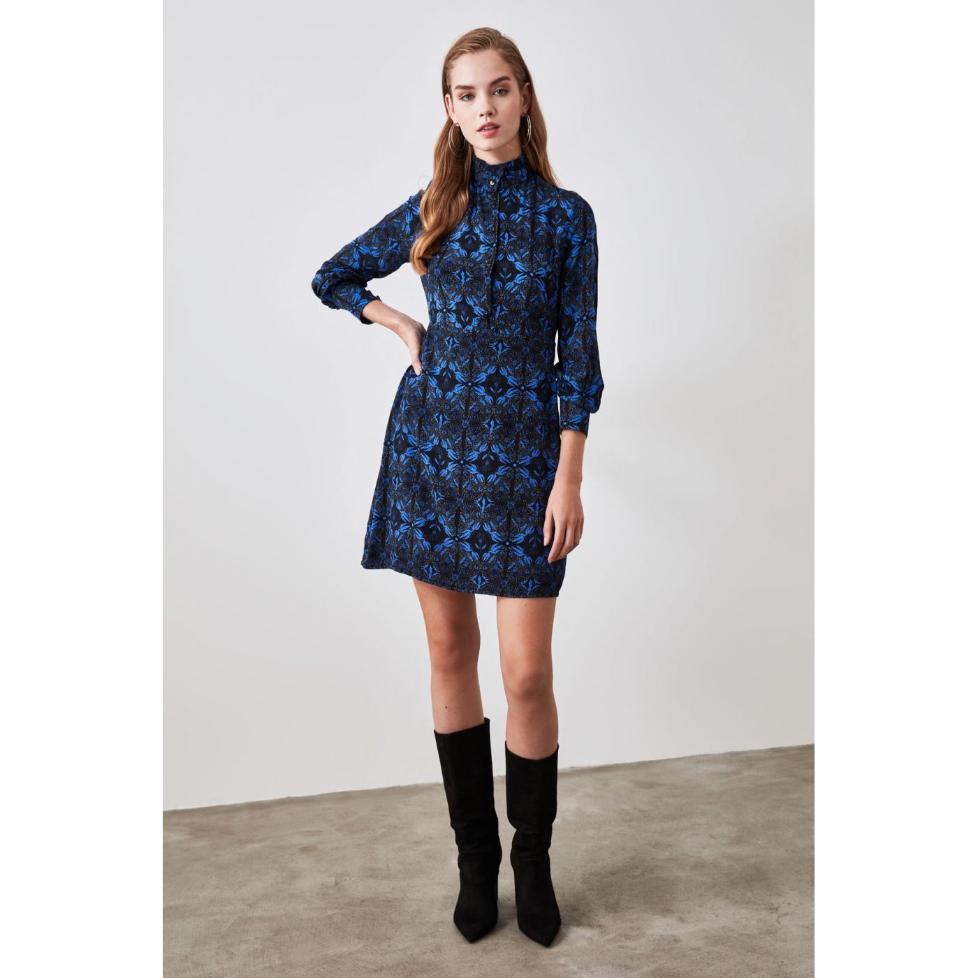 Trendyol Multicolored Sheer Neckline Patterned Dress