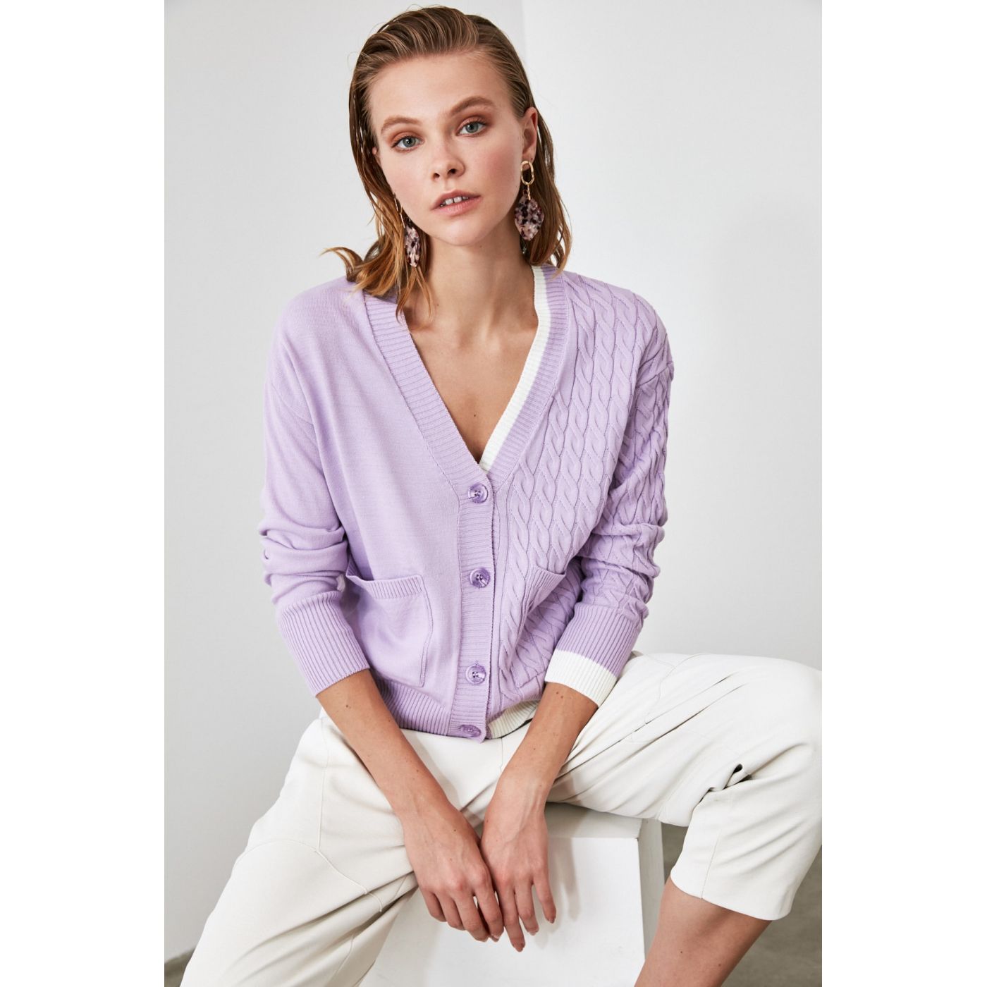 Trendyol Lila Braided KnitWear Cardigan