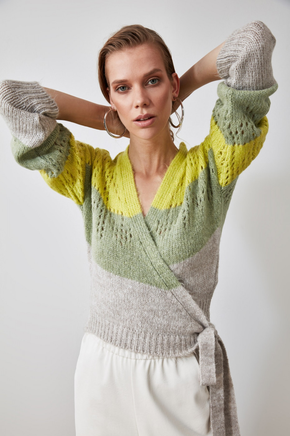 Trendyol Mint Cruise Tie Color Block Knitwear Cardigan