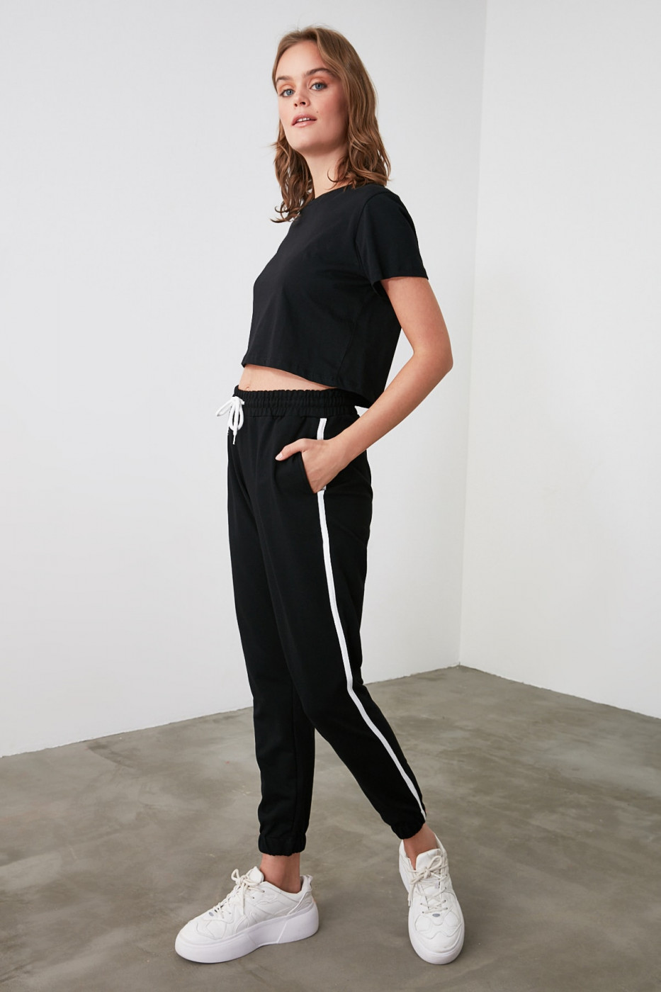Trendyol Black Striped Basic Knitted Tracksuit bottom