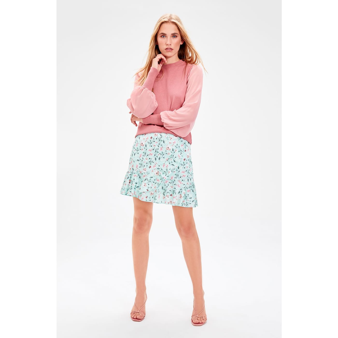 Trendyol Green Flower Patterned Skirt