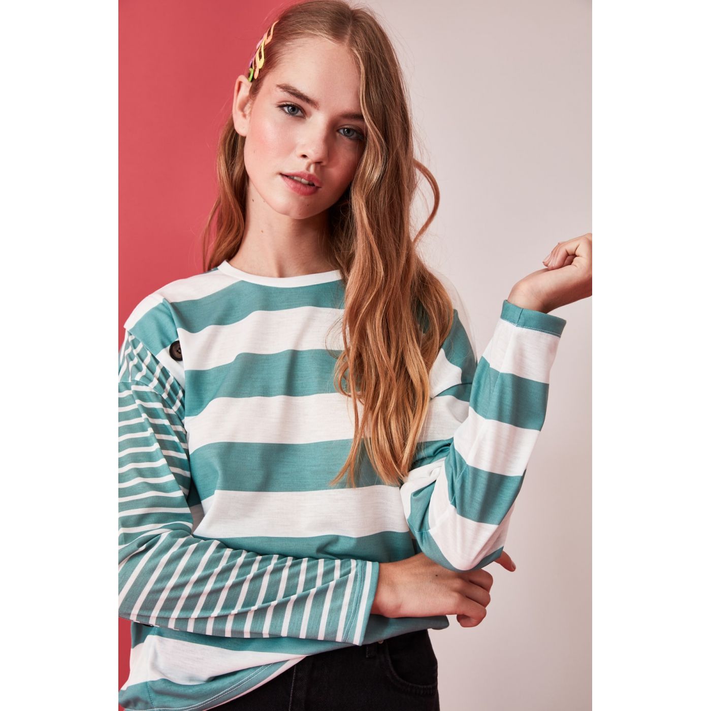 Trendyol Green Striped Knitted T-Shirt