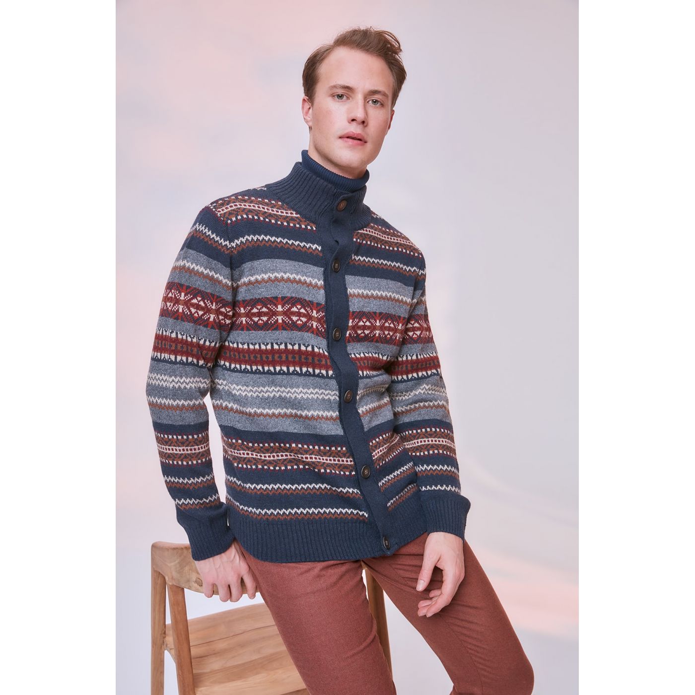Trendyol Navy Blue Men's Jacquard Cardigan