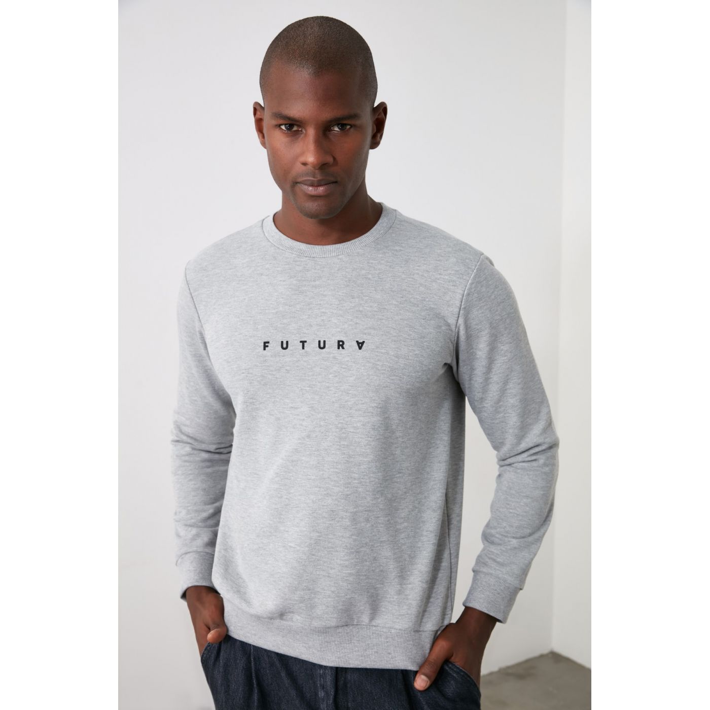 Trendyol Grey Men's Bike Collar Sweatshirt