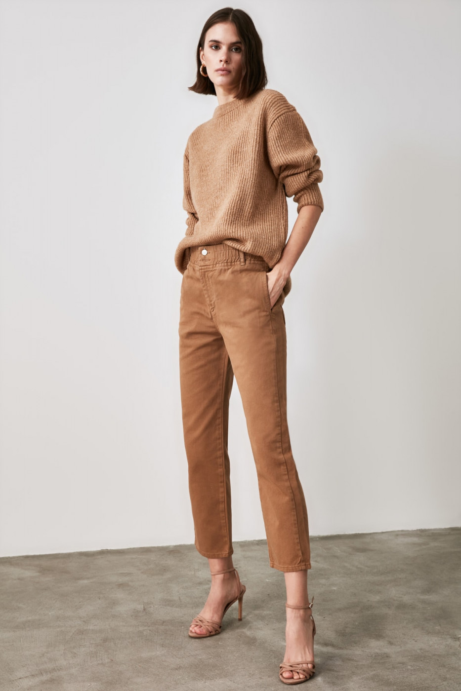 Trendyol Camel Waist Elasticed High Waist Straight Jeans