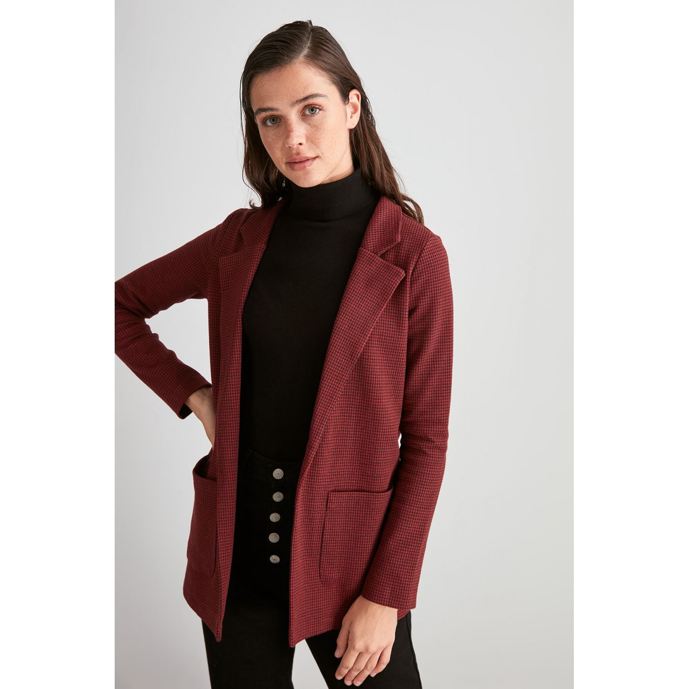 Trendyol Knitted Jacket with Burgundy Cascade Pattern