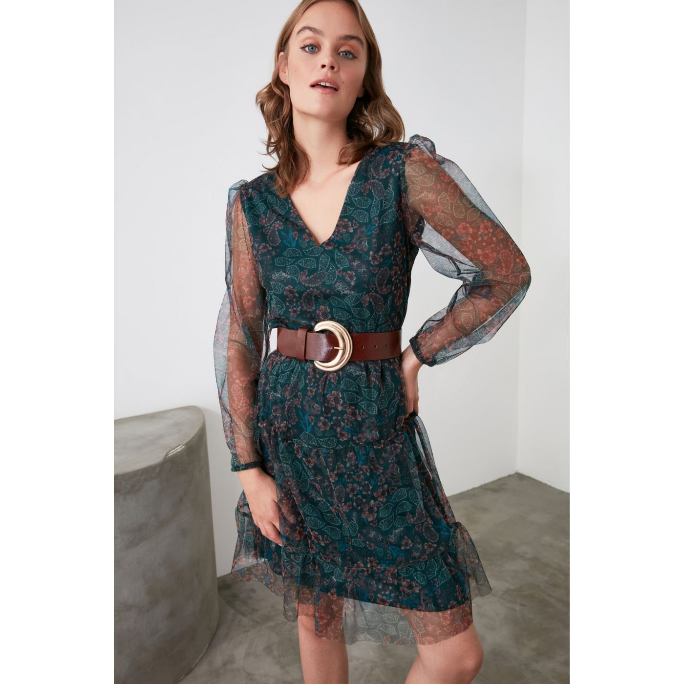 Trendyol Oil Patterned Tulle Knitted Dress