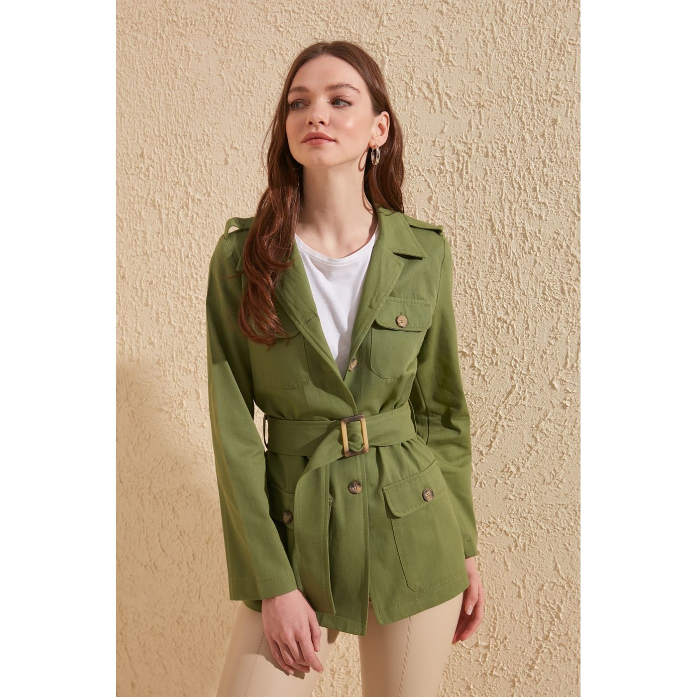 Trendyol Khaki Waist-Tied Jacket